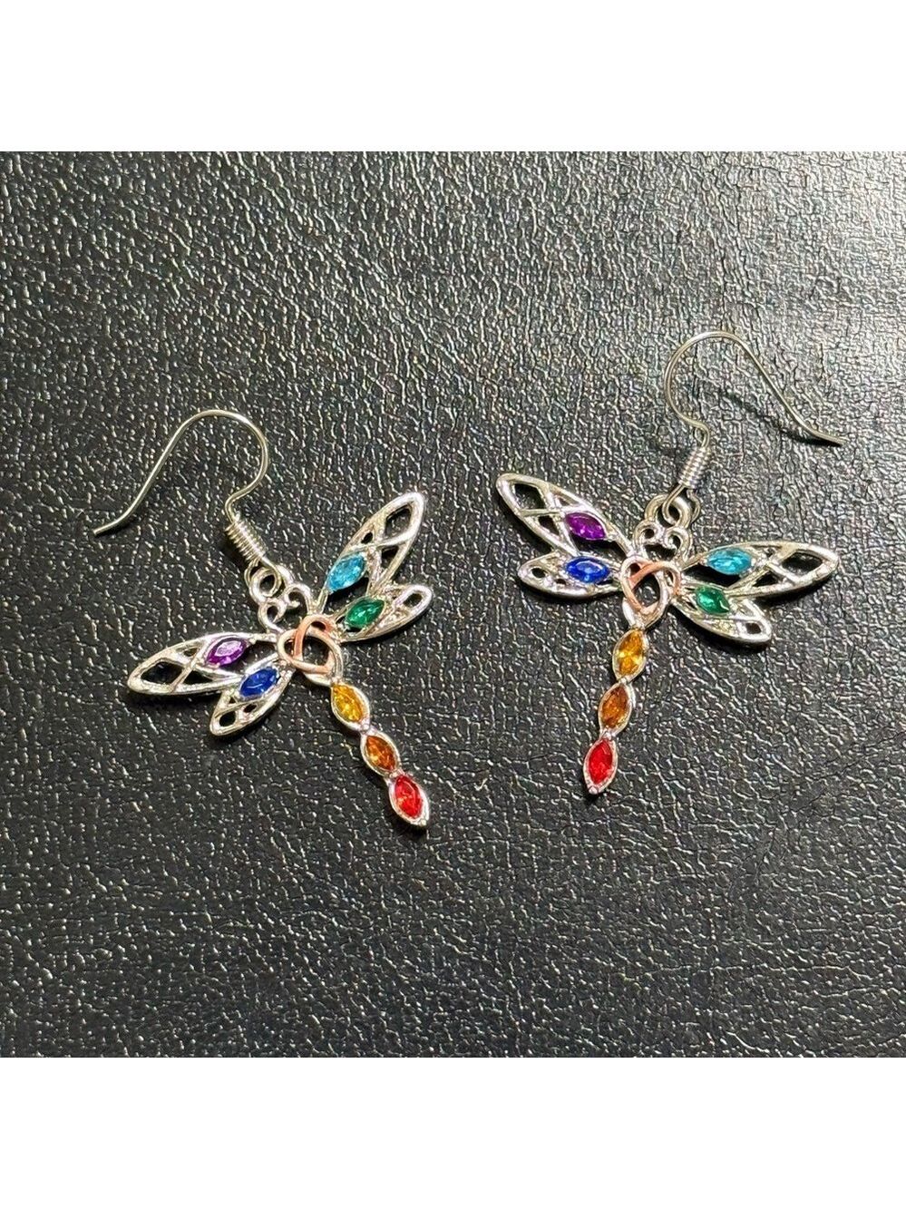 Rainbow Dragonfly Earrings Dangle